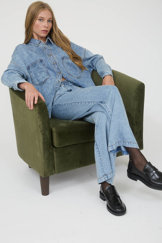 Washed Chambray Button Down Long Sleeve Shirt
