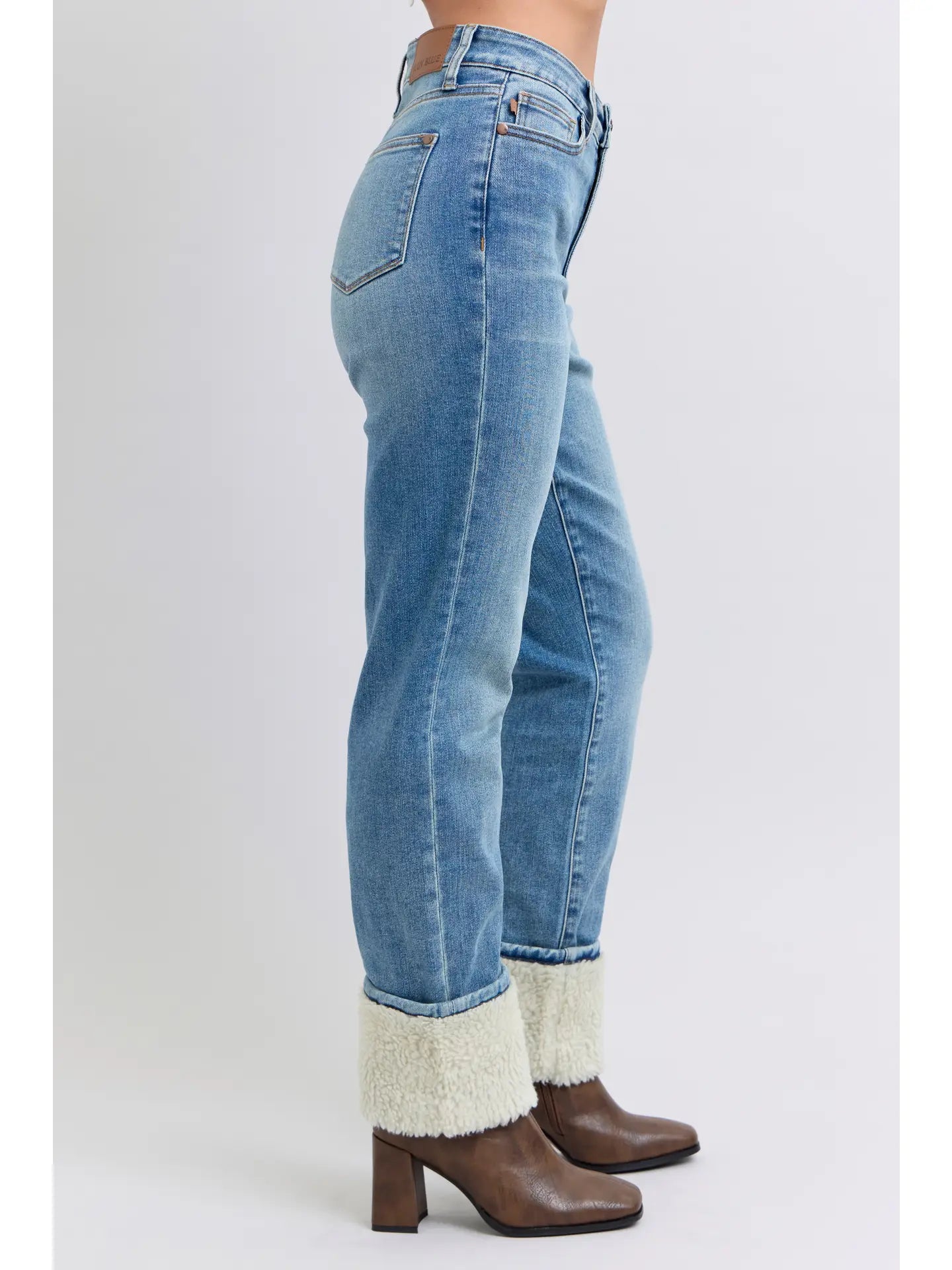 Judy Blue High Waisted Shearling Cuff Straight Denim