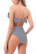 Load image into Gallery viewer, Striped Ruffled Bandau  High Waisted Bikini
