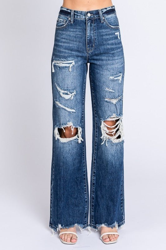Women High Rise Rigid Vintage Patch Work Jeans