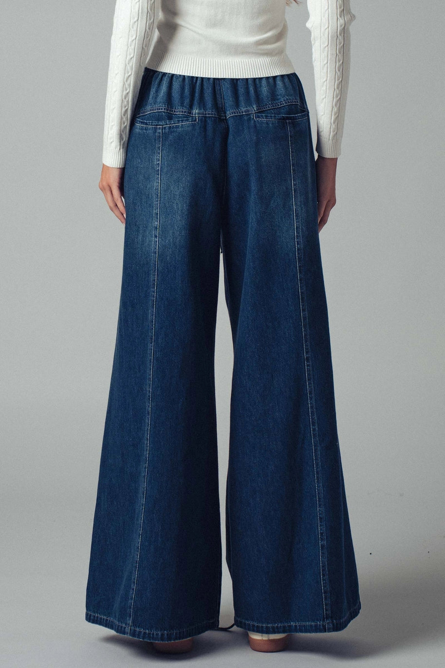 Wide Leg Drawstring Denim Pant