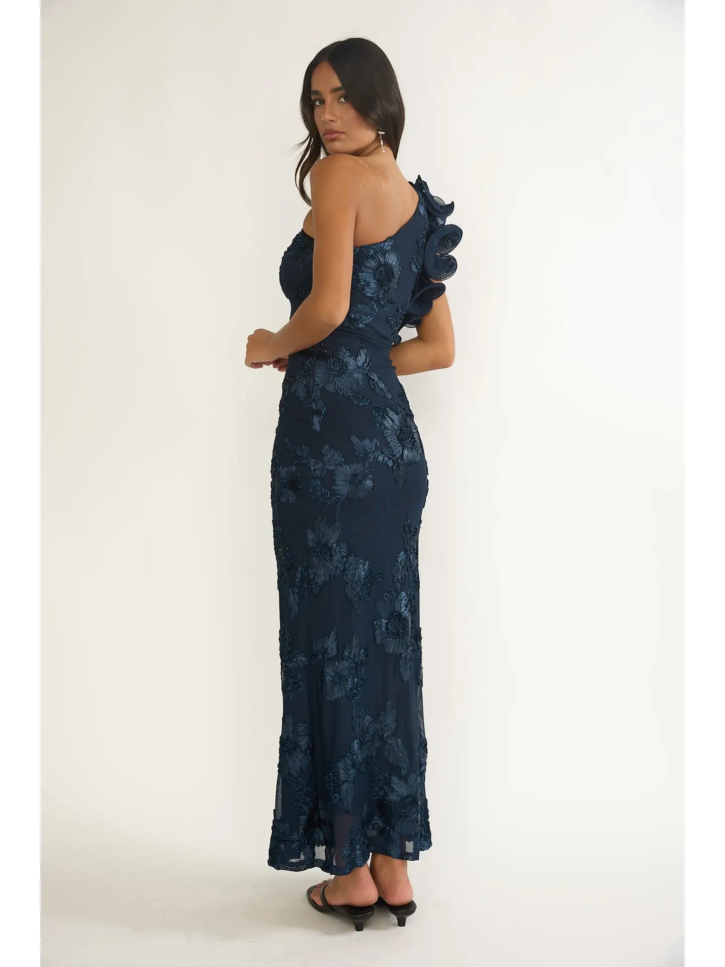 Navy One Shoulder Floral Maxi dress PREORDER 6/18