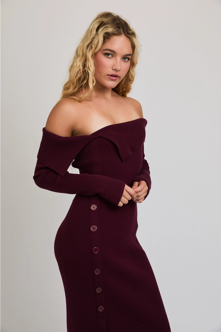 Off the Shoulder with Long Sleeve Midi Dress