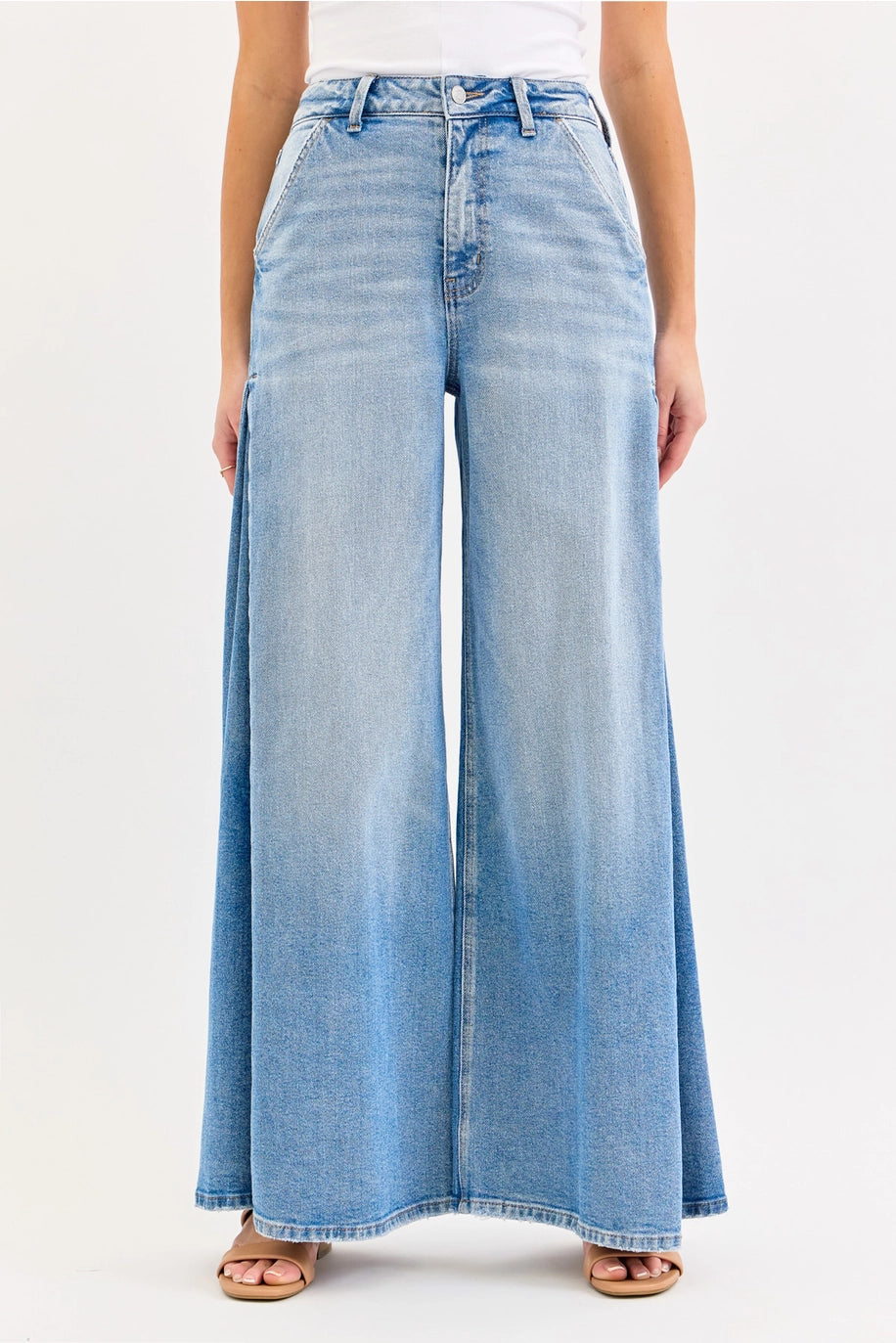 High Rise Wide Leg with Side Triangular Tuck Jean