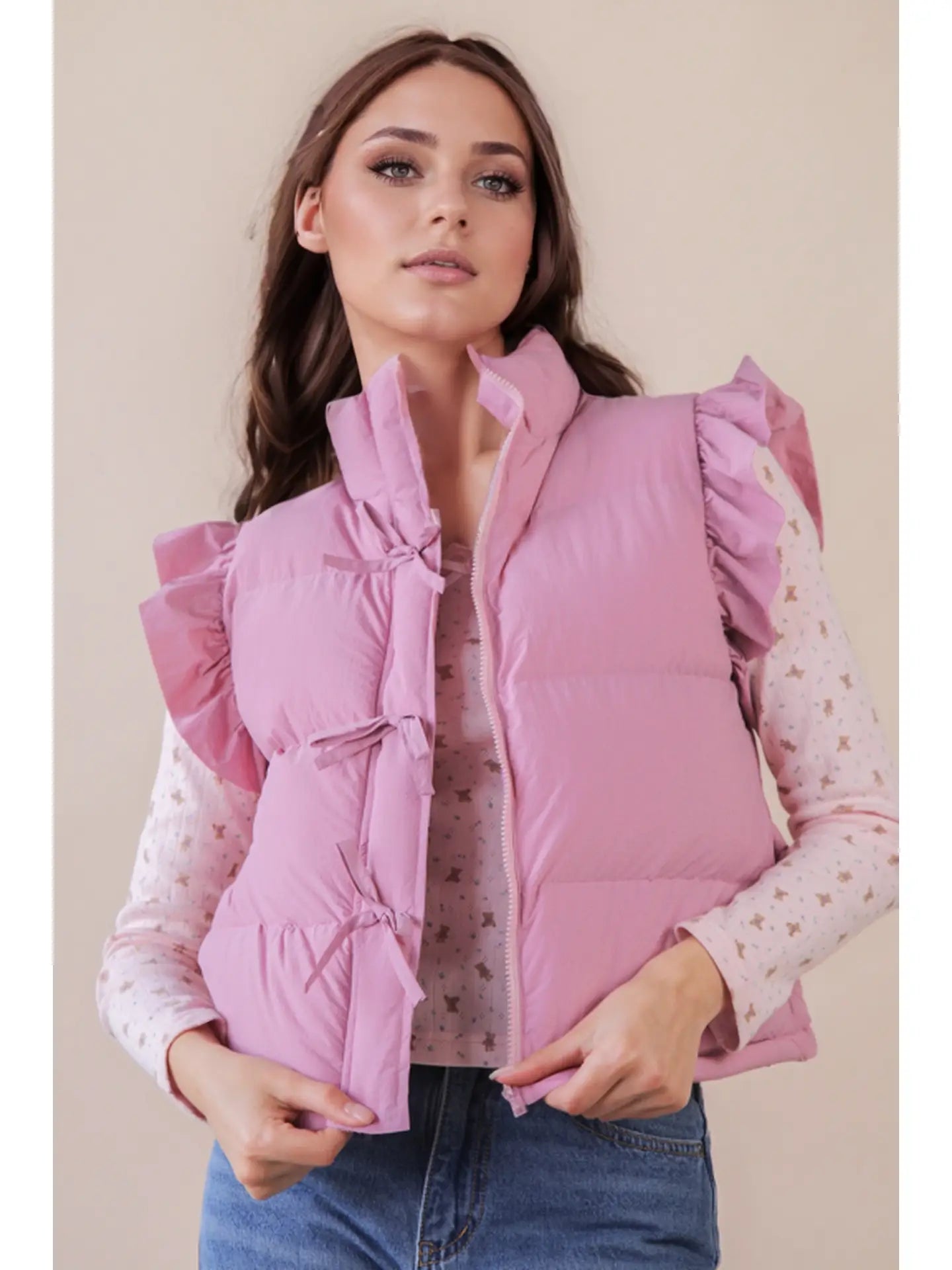 Short Ruffled Puffer Vest 3 colors
