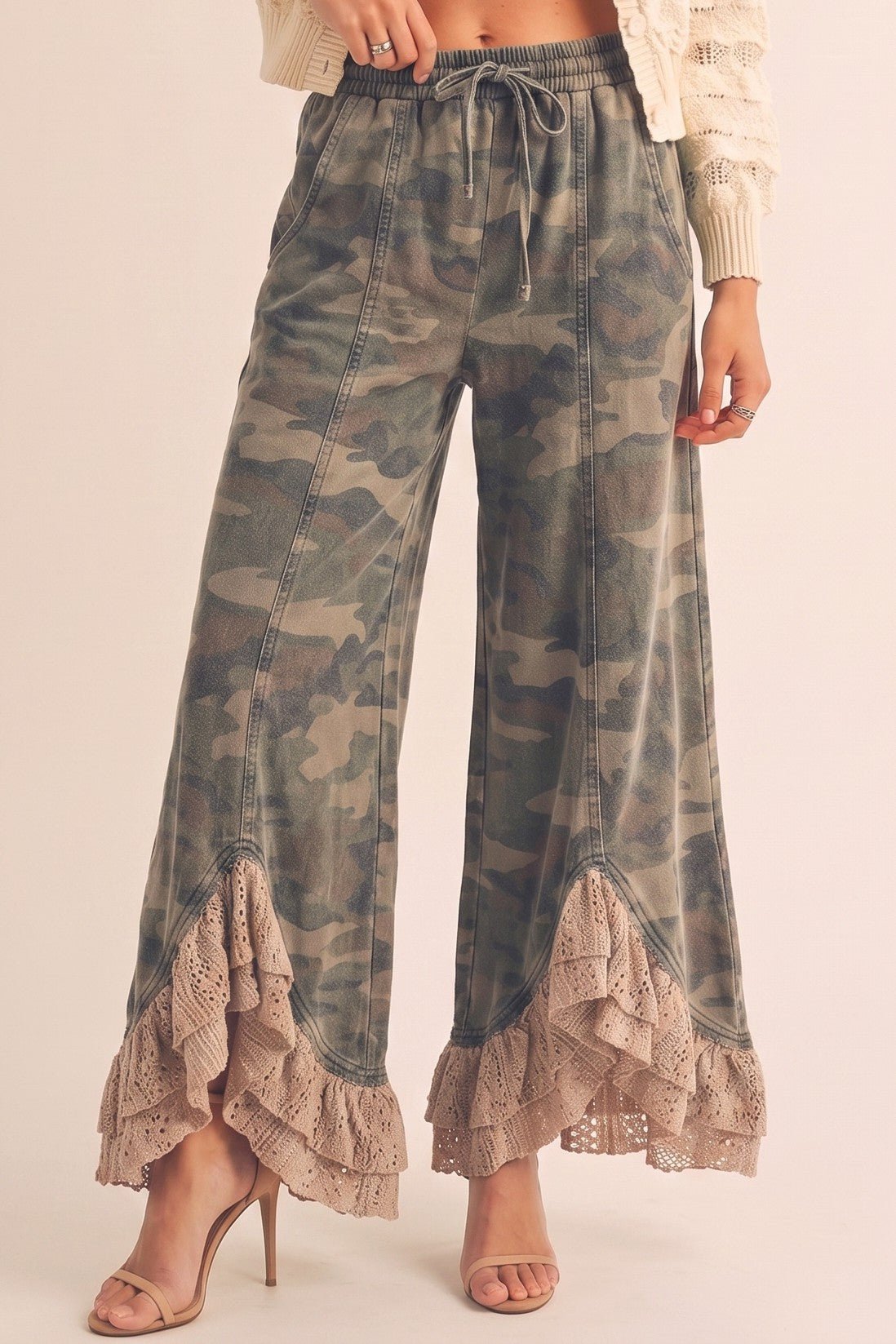 Vintage Lace Infused Couture Elastic Waist Pants