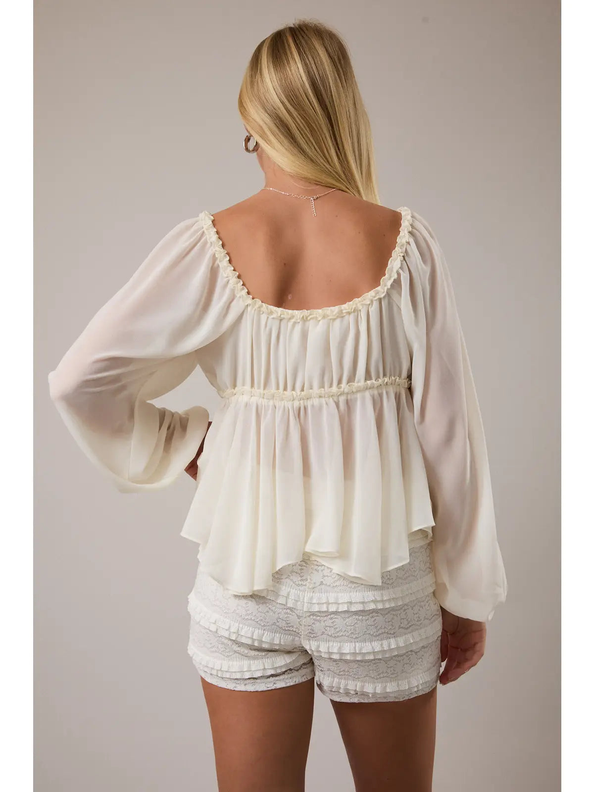 Ruffle Detail Long Sleeve Flare Blouse