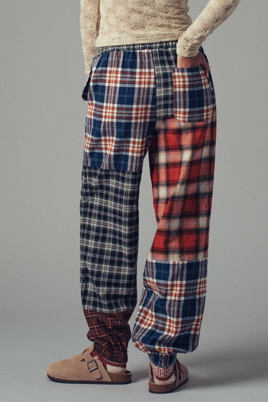 Mixed Plaid Patchwork Boho Jogger Pants