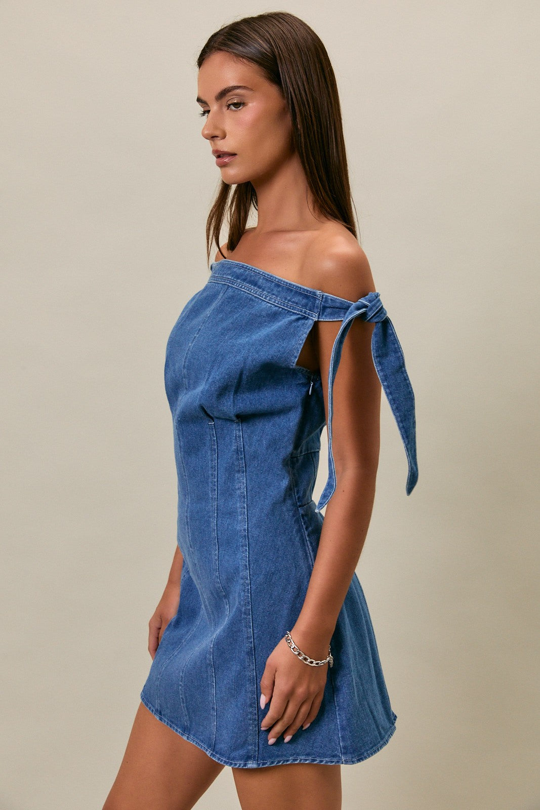 Off Shoulder Tie Strap Mini Dress PREORDER 5/13