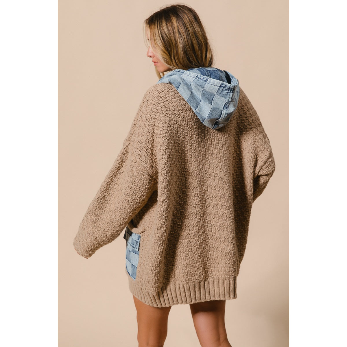 Washed Checker Denim Zip Up Sweater Cardigan PREORDER 10/2