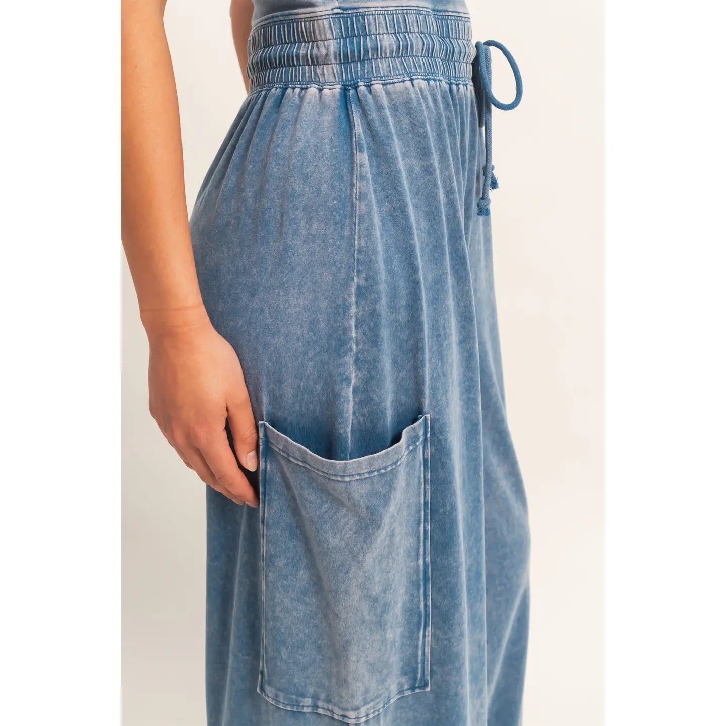 Mineral Wash Strapless Wide-Leg Jumpsuit Blue