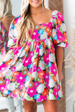 Load image into Gallery viewer, Rose Floral Print Square Neck Short Puff Sleeve Dress Backordered 4/5
