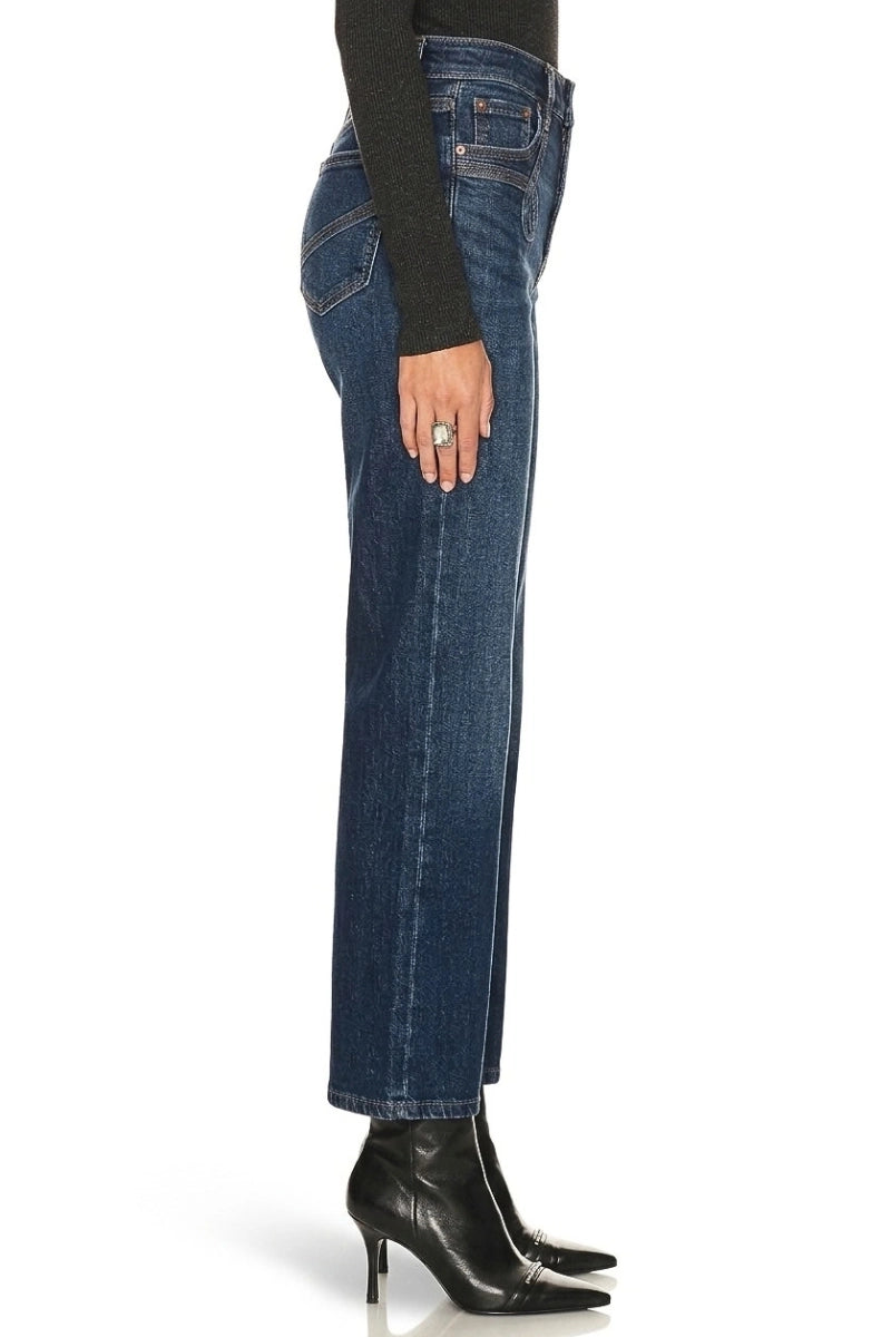 High Rise Tummy Control Wetern Detail Straight Jeans
