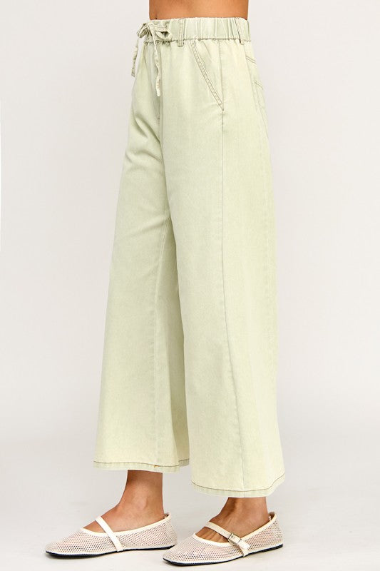 Sage Washed Denim Drawstring Pant