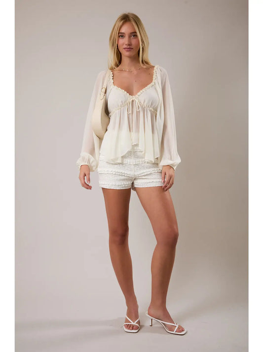 Ruffle Detail Long Sleeve Flare Blouse