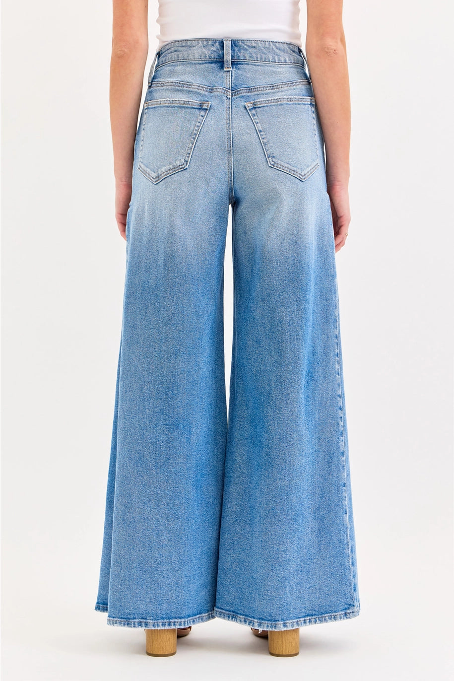 High Rise Wide Leg with Side Triangular Tuck Jean