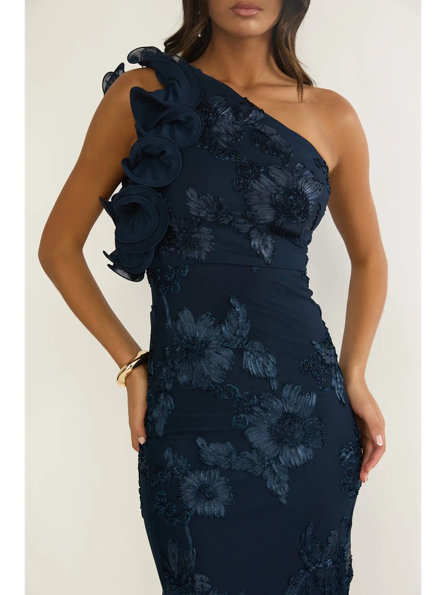 Navy One Shoulder Floral Maxi dress PREORDER 6/18