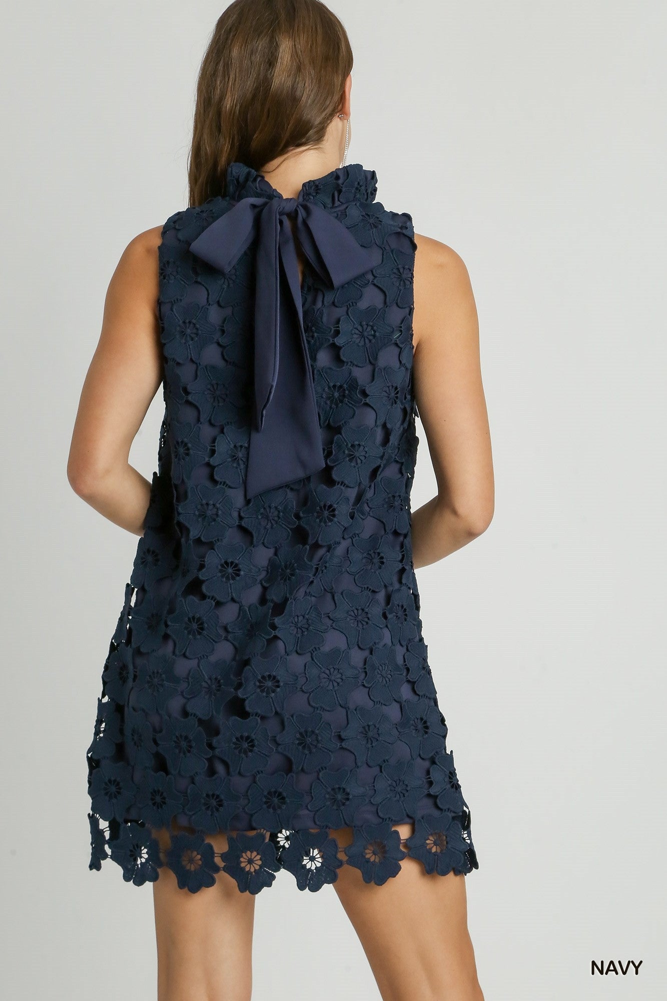 Navy Tie Neck Floral Dress