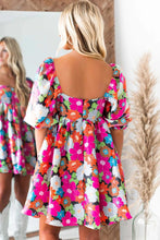 Load image into Gallery viewer, Rose Floral Print Square Neck Short Puff Sleeve Dress Backordered 4/5
