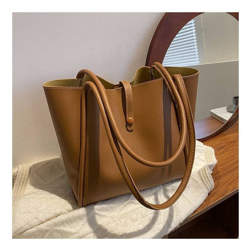 Solid Color Minimalist Handheld Single Shoulder Tote Leather Bag