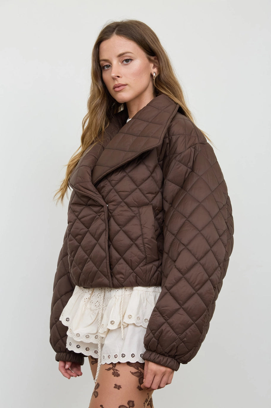 Quilted Shawl Collar Cropped Jacket 2 colors