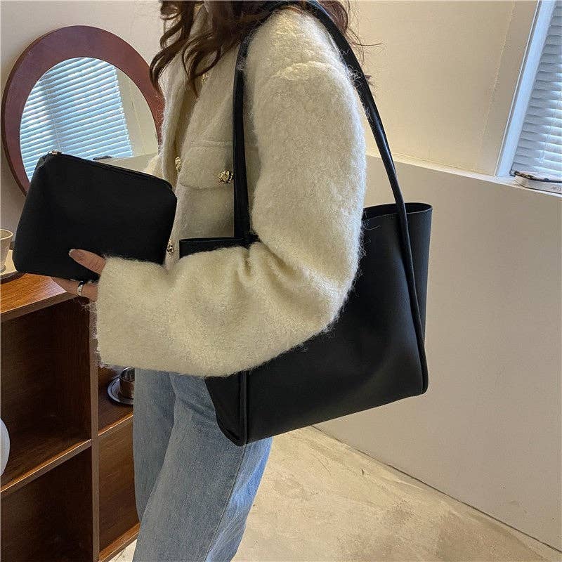 Solid Color Minimalist Handheld Single Shoulder Tote Leather Bag