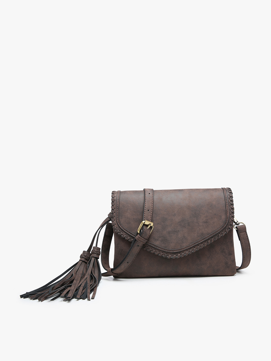 M1802SDE Sloane Suede Flapover Whipstitch Crossbody