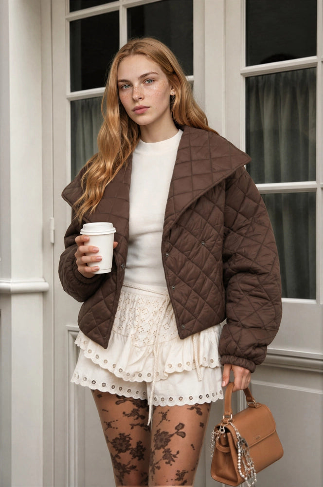 Quilted Shawl Collar Cropped Jacket 2 colors