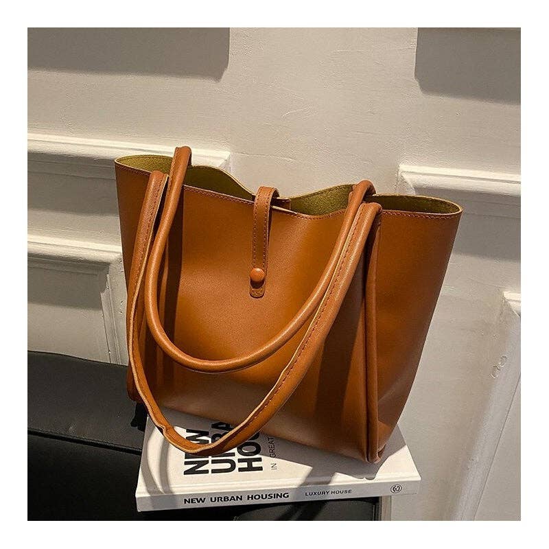 Solid Color Minimalist Handheld Single Shoulder Tote Leather Bag