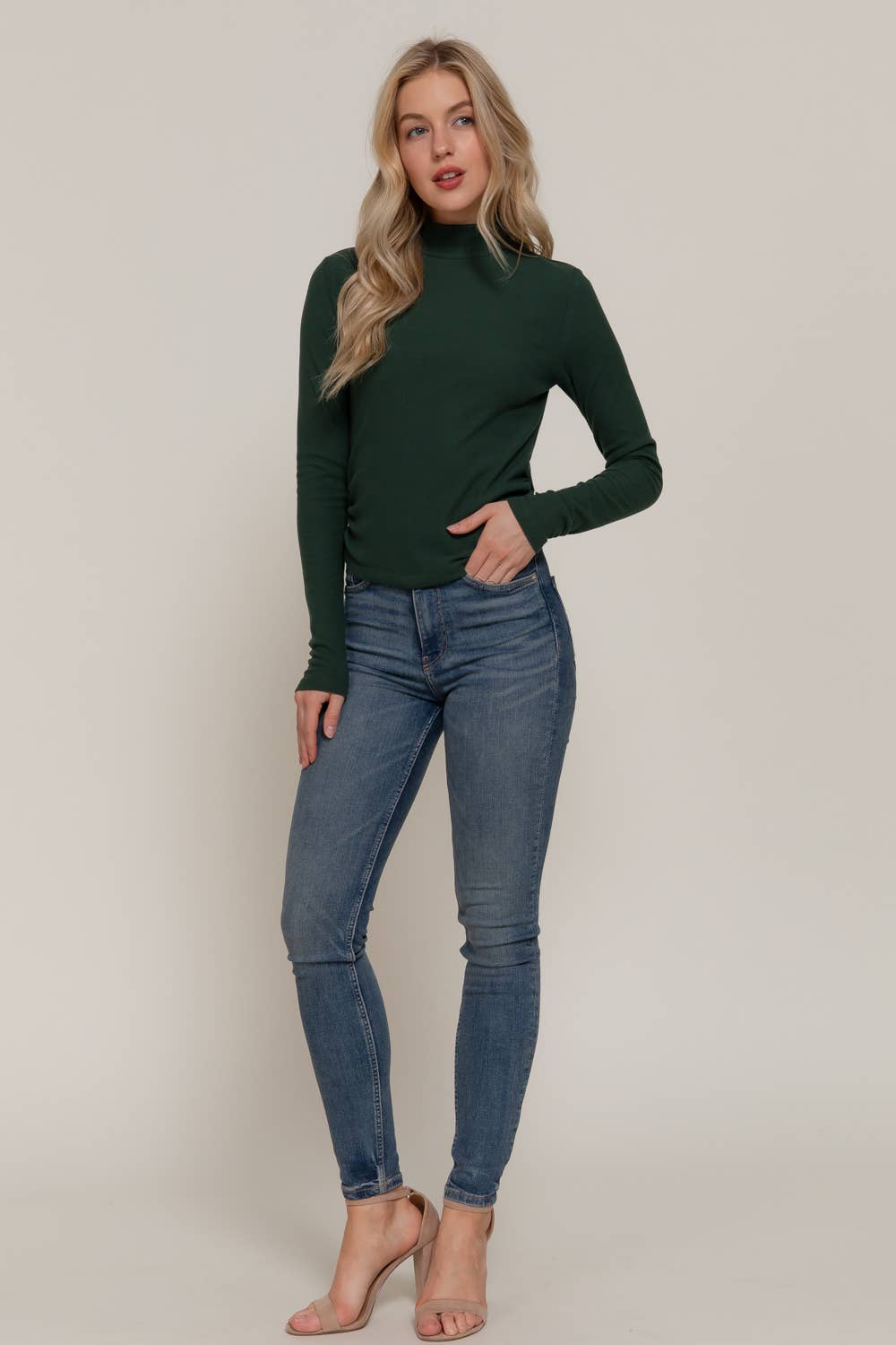 Long Sleeve Turtle Neck Side Detail Brushed Rib Top