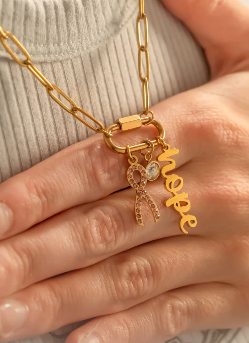 Breast Cancer Hope Necklace Silver and Gold