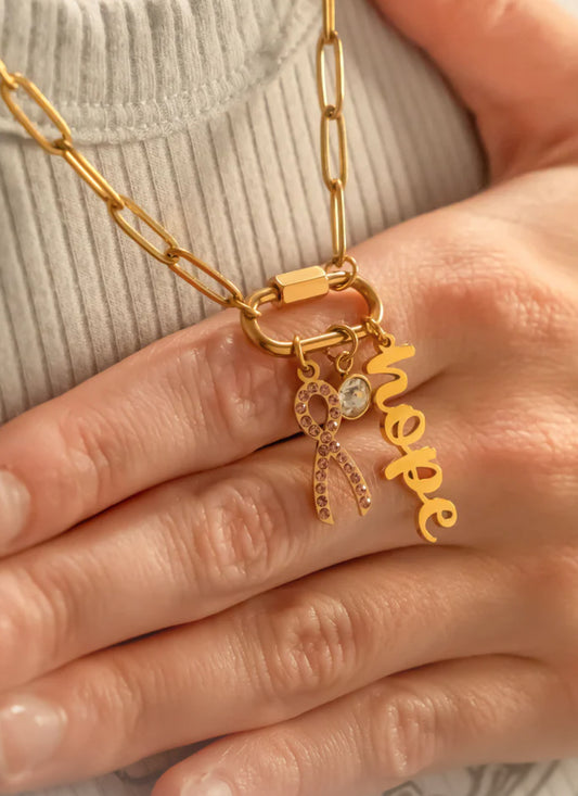 Breast Cancer Hope Necklace Silver and Gold