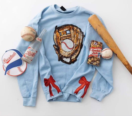 Sparkle Baseball Patch Sweatshirt with sparkle Side bows