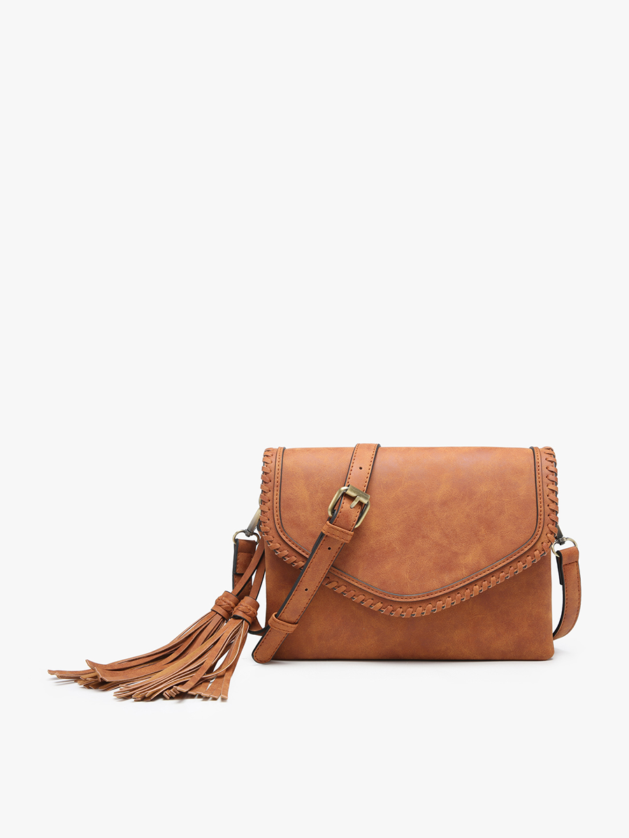 M1802SDE Sloane Suede Flapover Whipstitch Crossbody