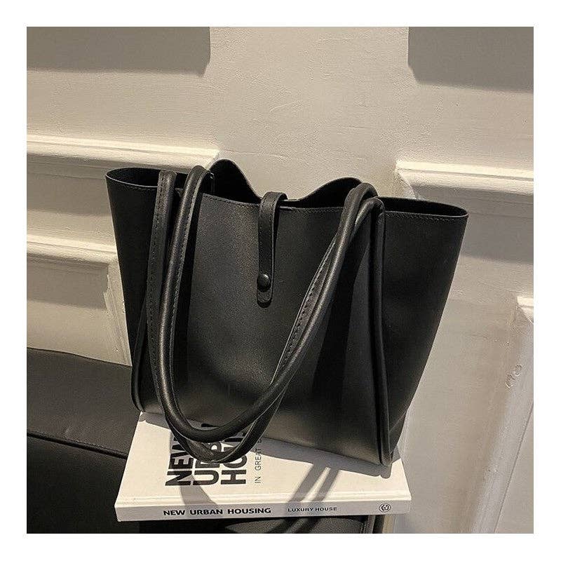 Solid Color Minimalist Handheld Single Shoulder Tote Leather Bag