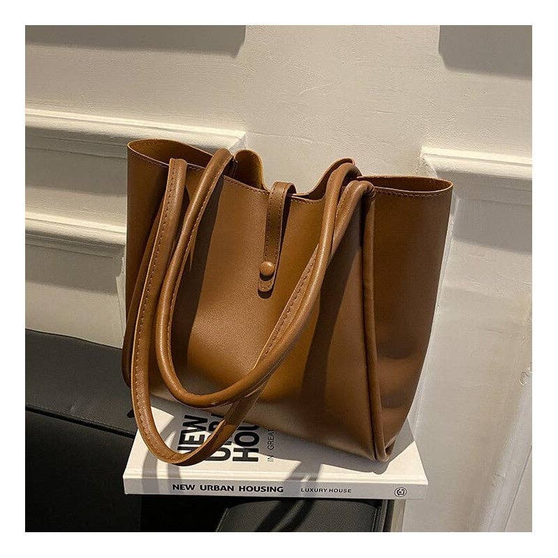 Solid Color Minimalist Handheld Single Shoulder Tote Leather Bag